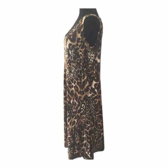 Susan Graver Leopard Print Cold-Shoulder Long Sleeve Dress Women’s Size L - Picture 6 of 7